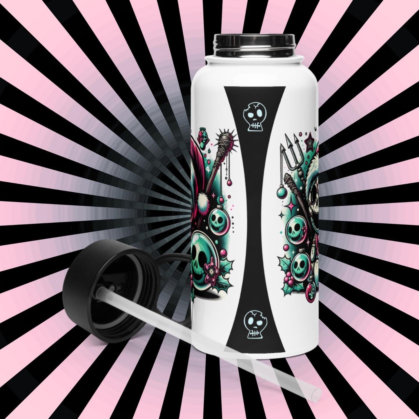 Weirdcore Christmas Ghouls Skulls Goth Grunge Tumbler Stainless Steel Water Bottle with Straw & Lid