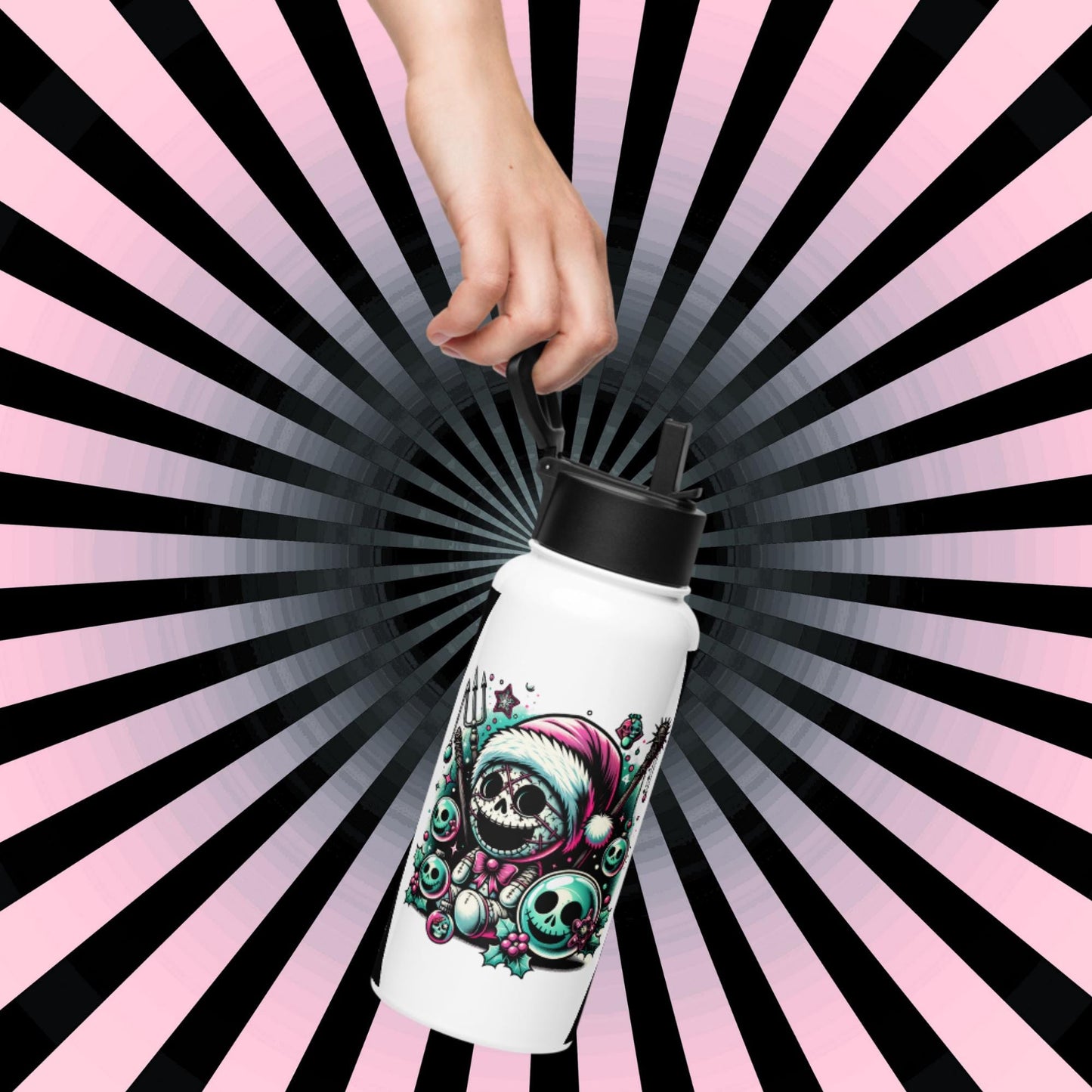 Weirdcore Christmas Ghouls Skulls Goth Grunge Tumbler Stainless Steel Water Bottle with Straw & Lid