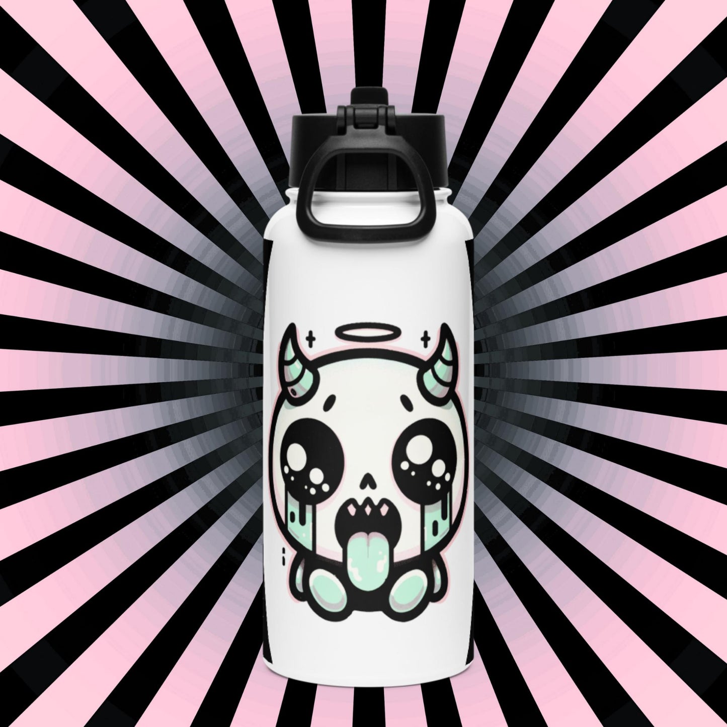 Creepy Cute Kawaii Pastel Grunge Weirdcore Demon Angel Stainless Steel Water Bottle with Straw & Lid