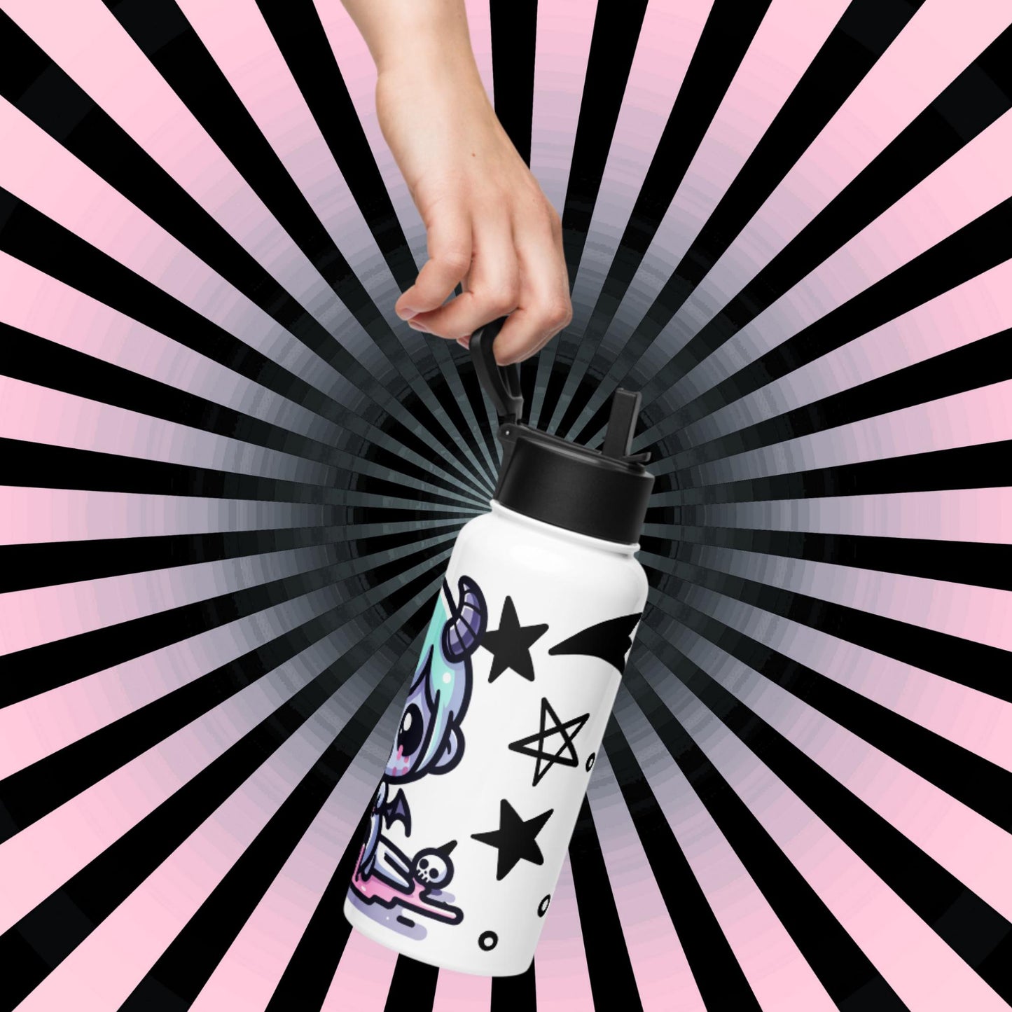 Creepy Cute Kawaii Anime Demon Boy Weirdcore Tumbler Stainless Steel Water Bottle with Straw & Lid