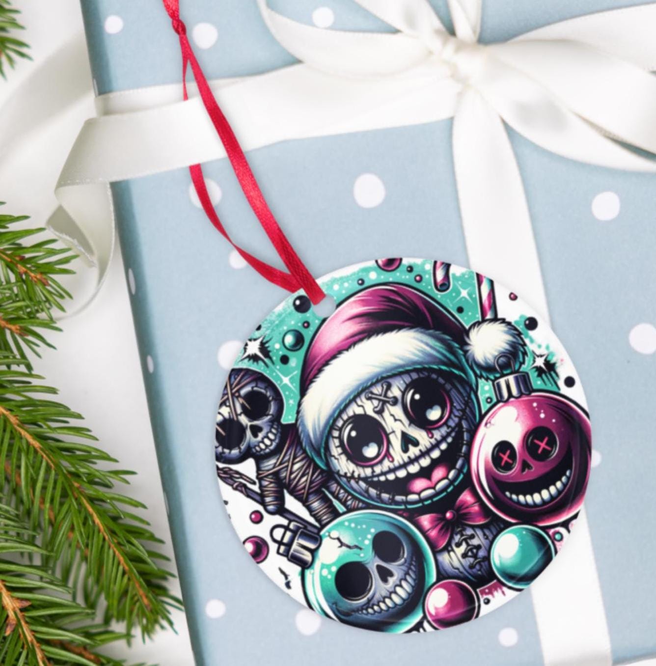 Spooky Cute Horror Holiday Christmas Nightmare Haunted Voodoo Doll Weirdcore Goth Grunge Acrylic Xmas Ornament