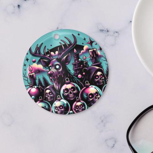Spooky Skulls Cute Horror Holiday Christmas Haunted Reindeer Weirdcore Goth Grunge Acrylic Xmas Ornament