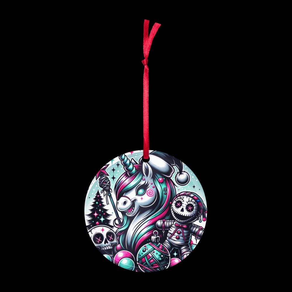 Spooky Horror Holiday Christmas Nightmare Unicorn Weirdcore Goth Grunge Acrylic Ornament