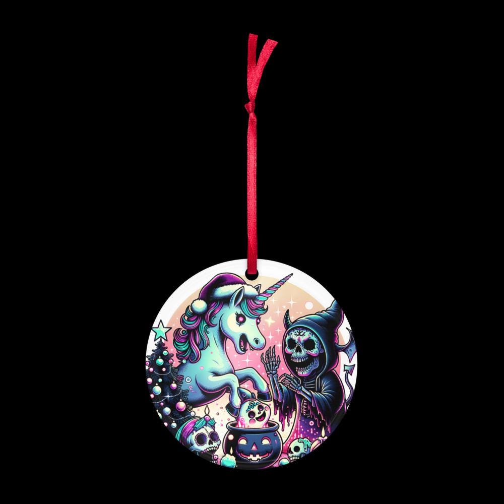 Creepy Cute Horror Holiday Christmas Nightmare Unicorn Weirdcore Goth Grunge Acrylic Xmas Ornament