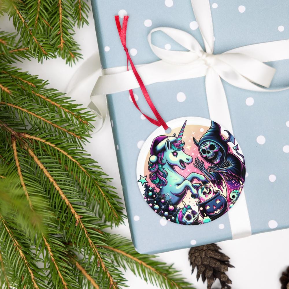Creepy Cute Horror Holiday Christmas Nightmare Unicorn Weirdcore Goth Grunge Acrylic Xmas Ornament