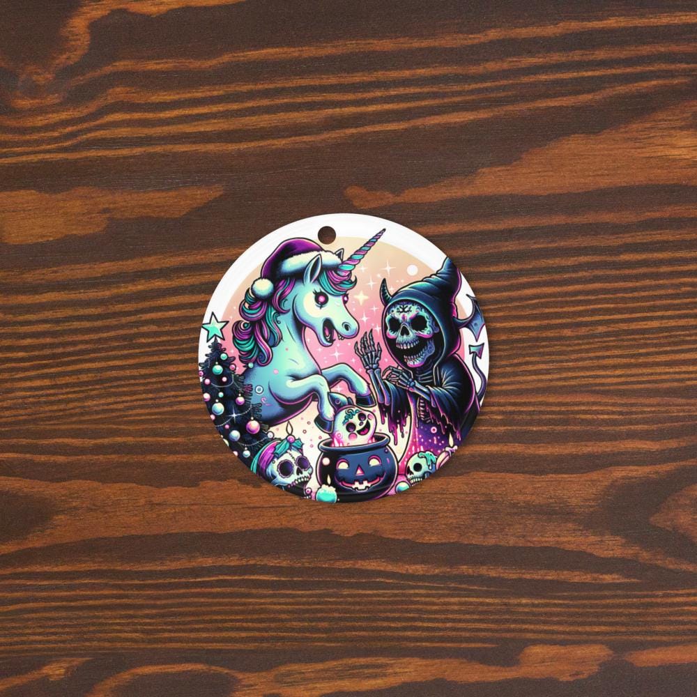 Creepy Cute Horror Holiday Christmas Nightmare Unicorn Weirdcore Goth Grunge Acrylic Xmas Ornament