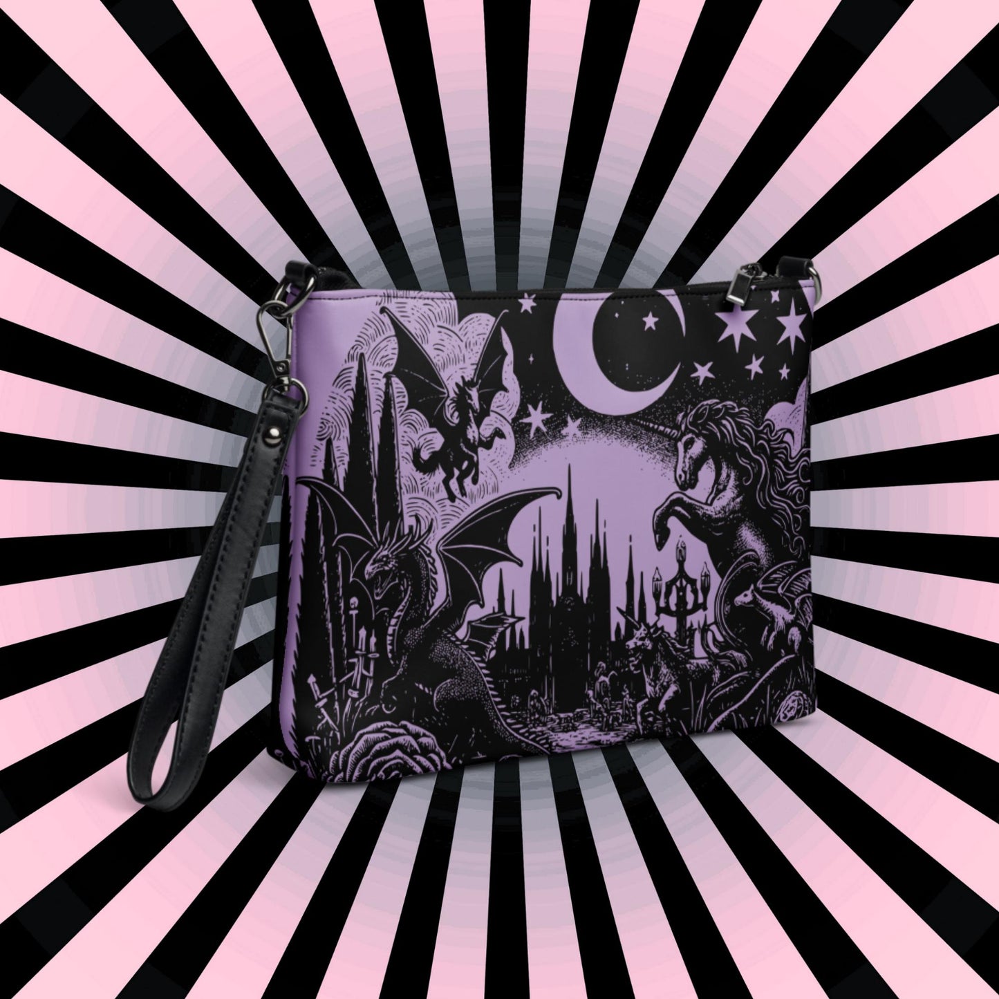Purple Pastel Goth Scene Dragon Unicorn Clutch Bag Gothic Grunge Purse Crossbody Bag