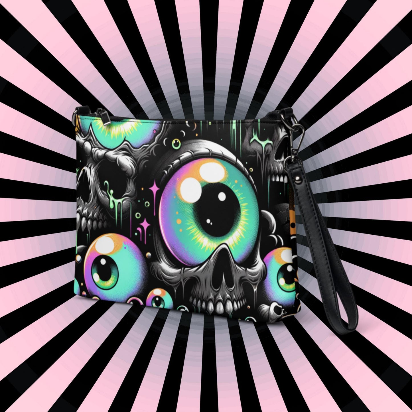 Weirdcore Eyeballs Strange Skulls and Weird Eyes Clutch Goth Grunge Purse Crossbody Bag