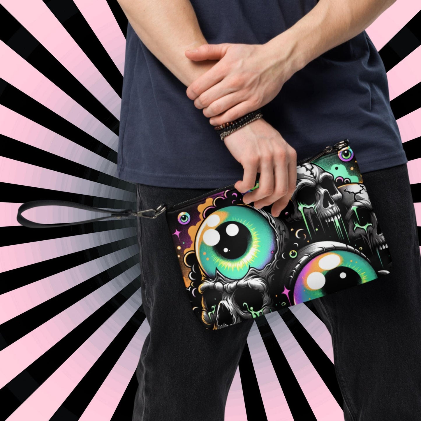 Weirdcore Eyeballs Strange Skulls and Weird Eyes Clutch Goth Grunge Purse Crossbody Bag