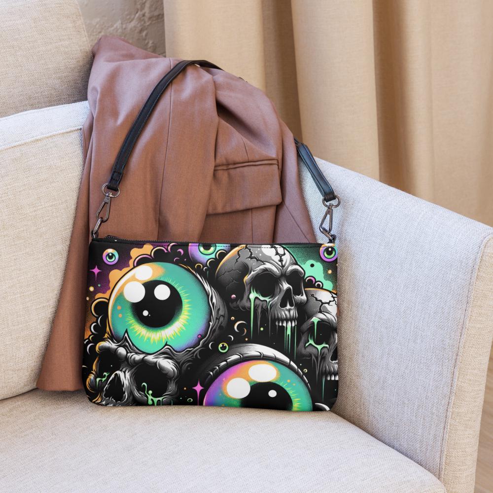 Weirdcore Eyeballs Strange Skulls and Weird Eyes Clutch Goth Grunge Purse Crossbody Bag