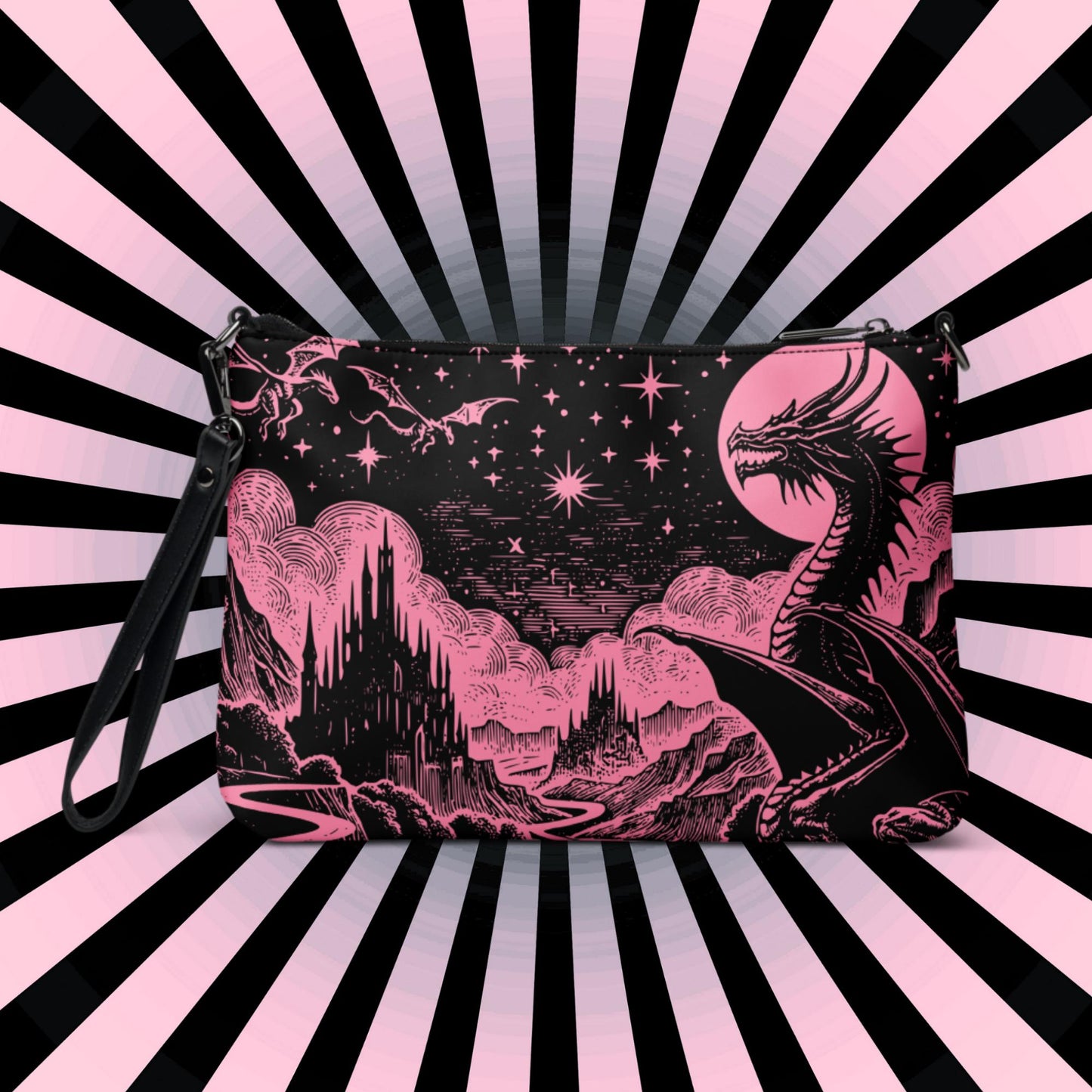 Pink Pastel Goth Scene Dragons Clutch Bag Gothic Grunge Purse Crossbody Bag
