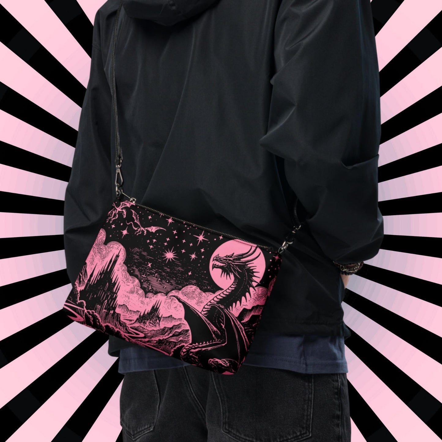 Pink Pastel Goth Scene Dragons Clutch Bag Gothic Grunge Purse Crossbody Bag