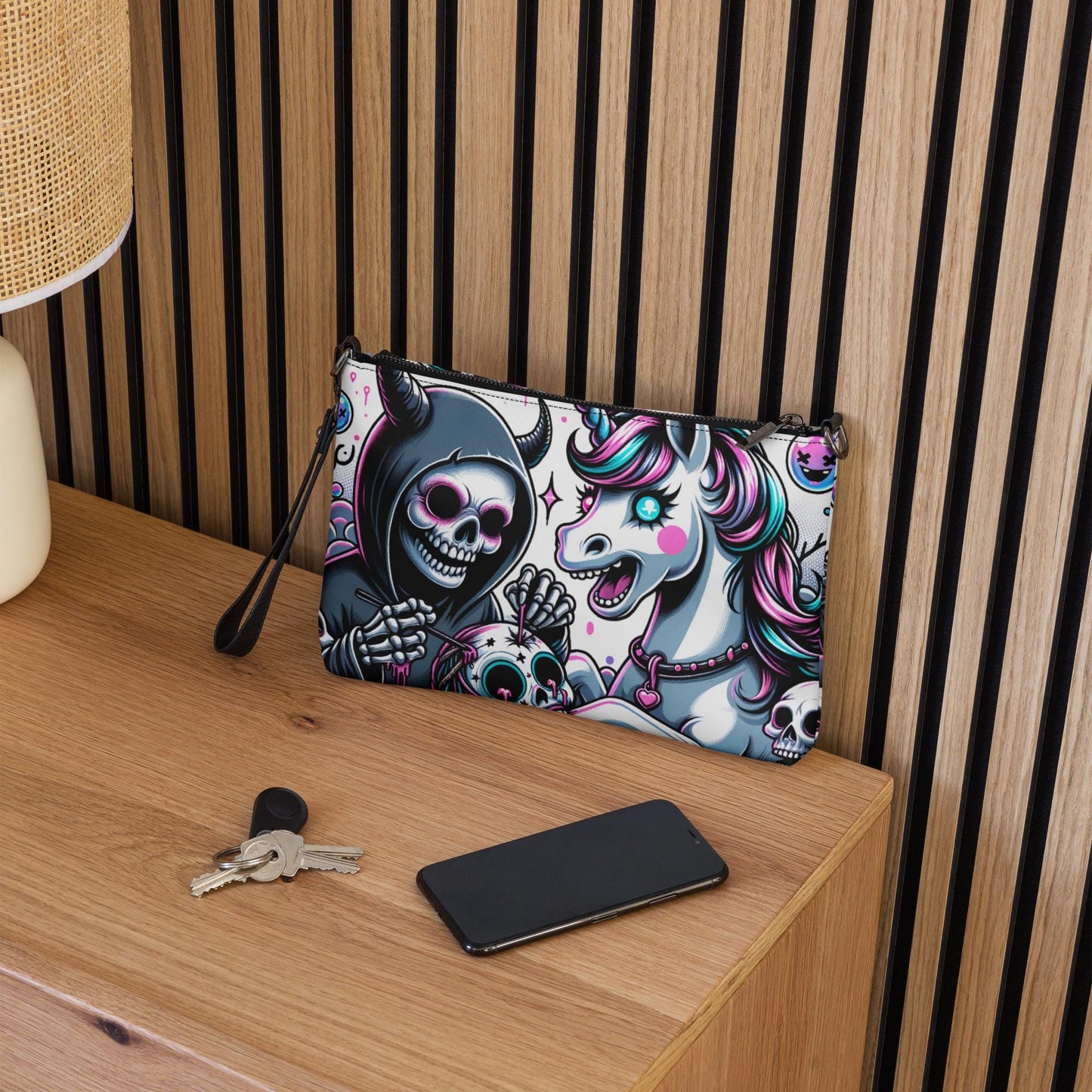 Weirdcore Pastel Unicorn Sugar Skull Grim Reaper Punkrock Clutch Bag Gothic Grunge Purse Crossbody Bag