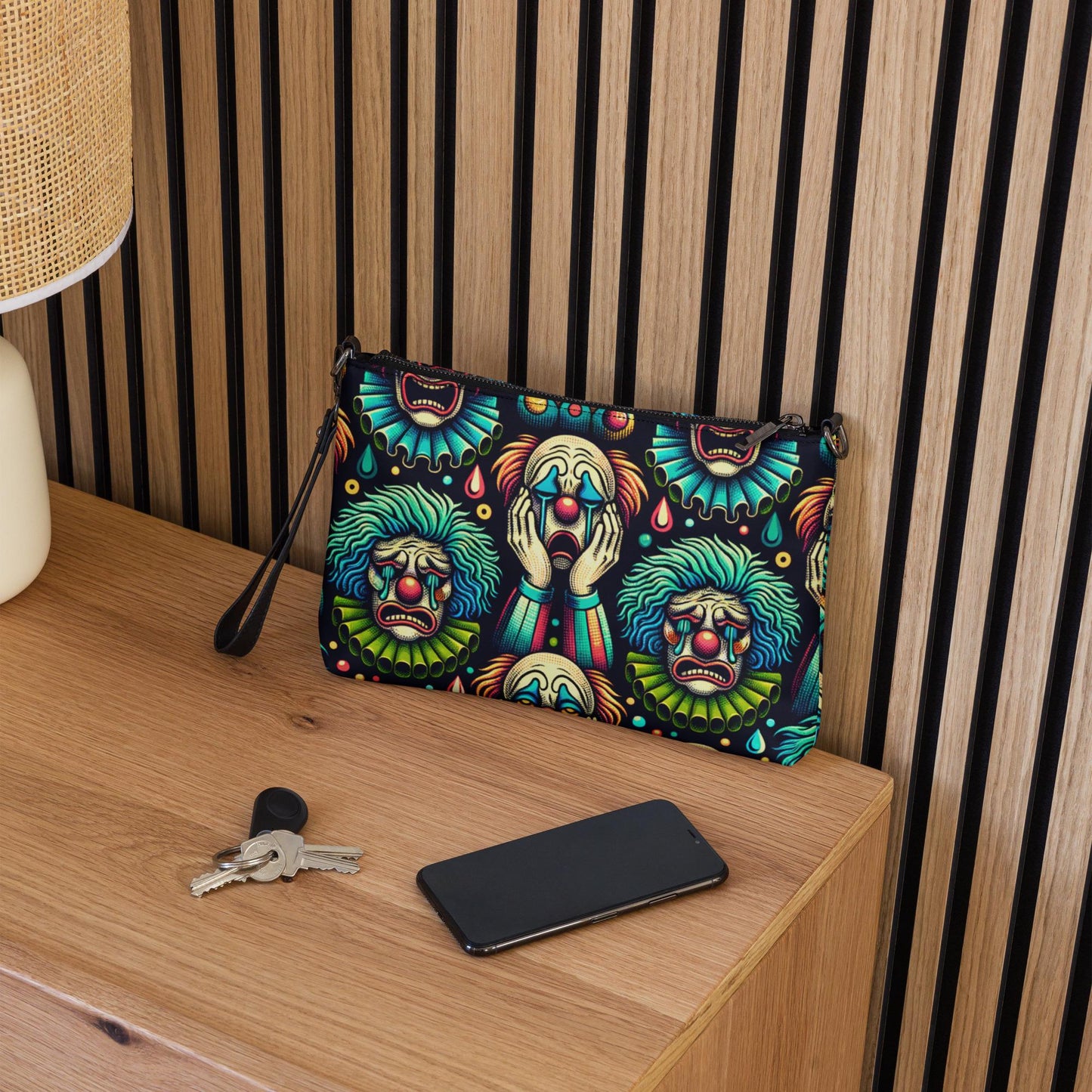 Weirdcore Strange Clowncore Clown Faces Punkrock Clutch Goth Grunge Purse Crossbody Bag