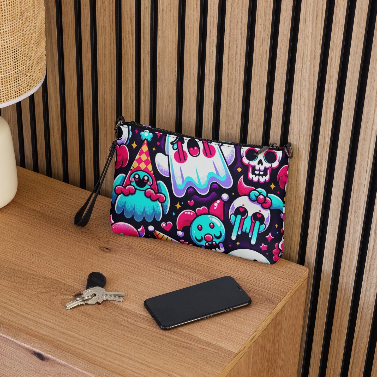 Clowncore Neon Goth Horror Punkrock Sugar Skulls Clowns Weirdcore Pastel Goth Grunge Clutch Purse Crossbody Bag