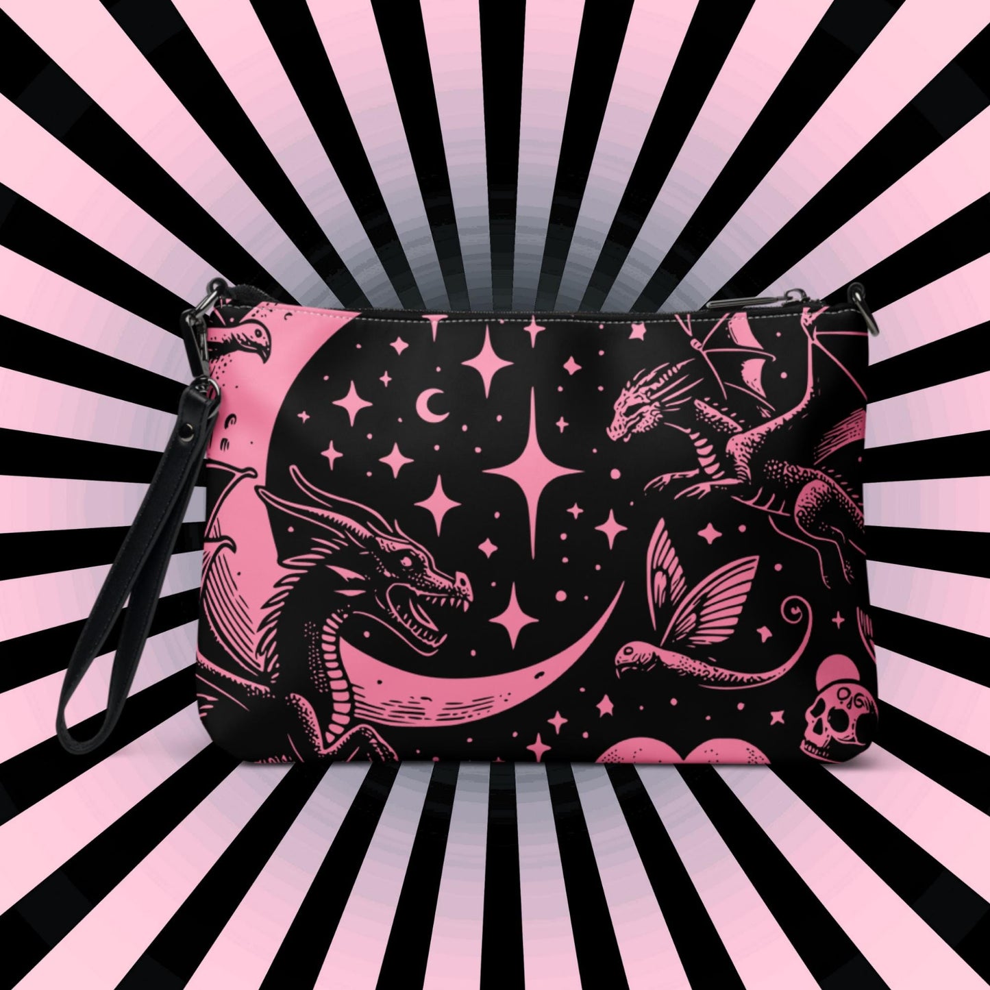 Pink Pastel Goth Kid Staring into the Night Weirdcore Dreamscape Punkrock Clutch Bag Gothic Grunge Purse Crossbody Bag
