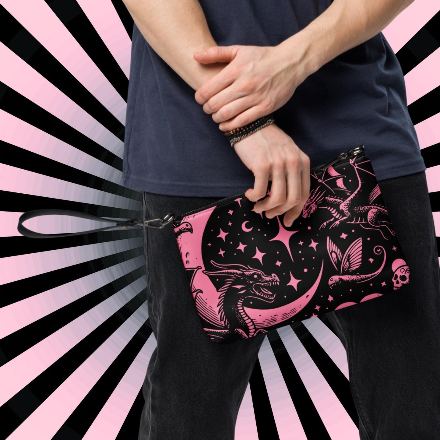 Pink Pastel Goth Kid Staring into the Night Weirdcore Dreamscape Punkrock Clutch Bag Gothic Grunge Purse Crossbody Bag