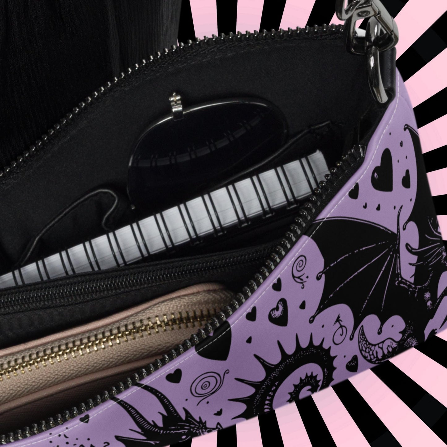 Purple Pastel Goth Kid Boy Drowning Out the Demons Weirdcore Dreamscape Punkrock Clutch Bag Gothic Grunge Purse Crossbody Bag