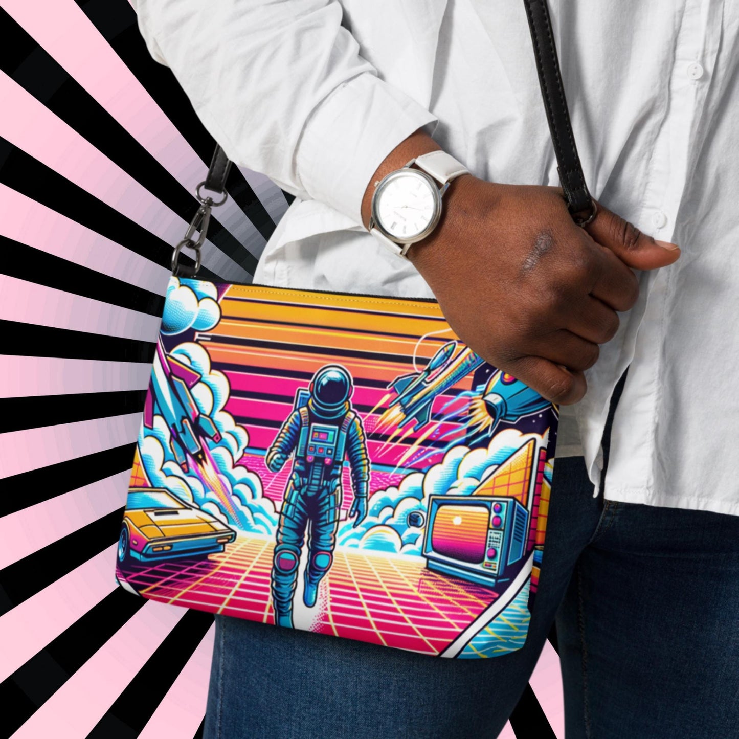 Retro Neon Goth Weirdcore Dreamscape Astronaut Punkrock Clutch Bag Gothic Grunge Purse Crossbody Bag