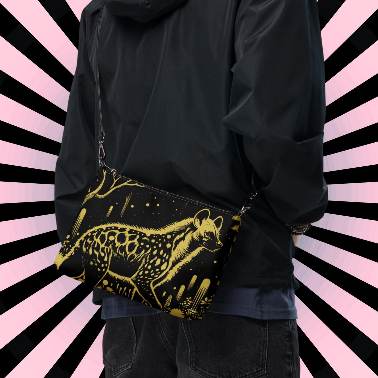Yellow Goth Creepy Cute Weirdcore Dreamscape Spotted Hyena Punkrock Clutch Bag Gothic Grunge Purse Crossbody Bag