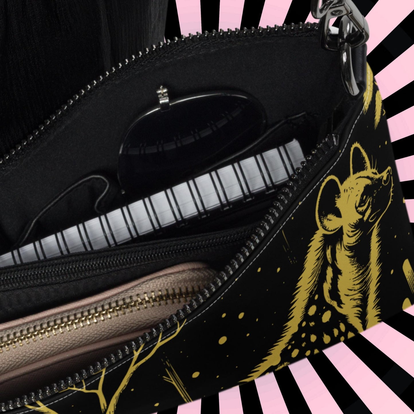 Yellow Goth Creepy Cute Weirdcore Dreamscape Spotted Hyena Punkrock Clutch Bag Gothic Grunge Purse Crossbody Bag