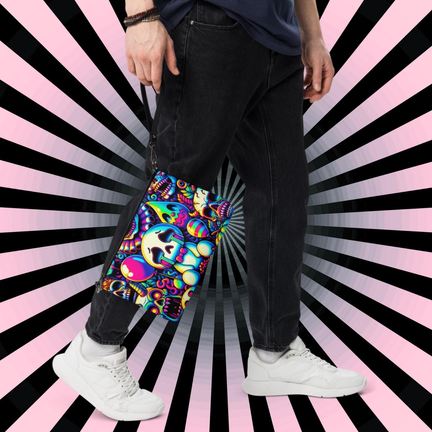 Creepy Cute Neon Goth Horror Punkrock Bubble Ghosts Crying Anime Weirdcore Pastel Goth Grunge Clutch Purse Crossbody Bag