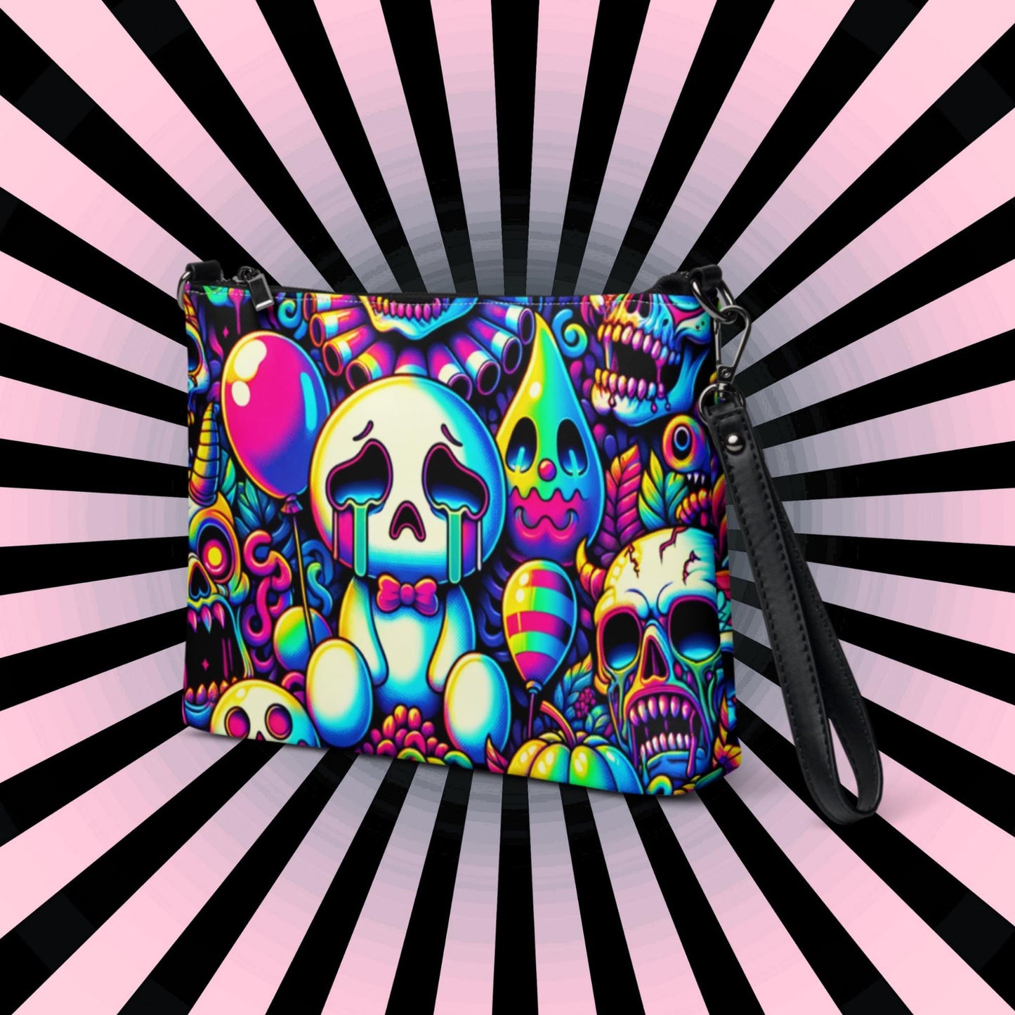 Creepy Cute Neon Goth Horror Punkrock Bubble Ghosts Crying Anime Weirdcore Pastel Goth Grunge Clutch Purse Crossbody Bag