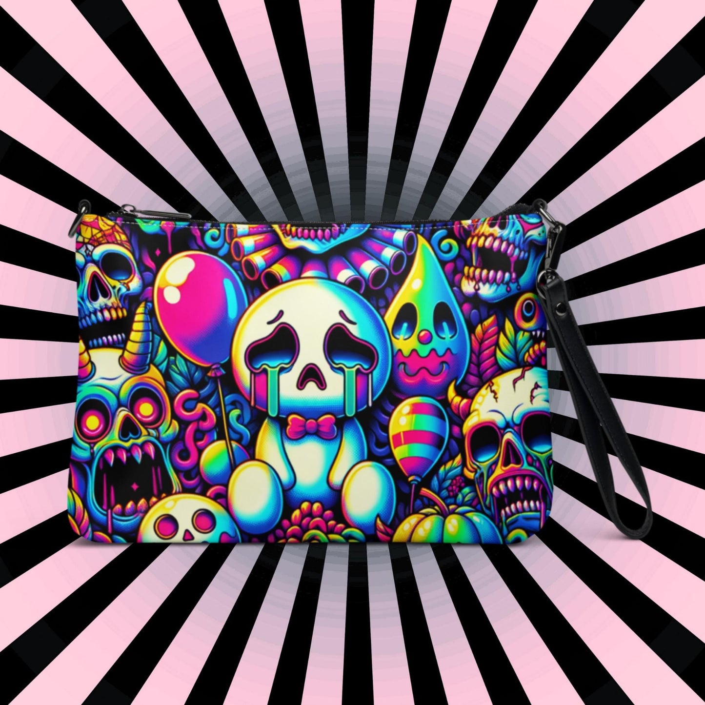 Creepy Cute Neon Goth Horror Punkrock Bubble Ghosts Crying Anime Weirdcore Pastel Goth Grunge Clutch Purse Crossbody Bag