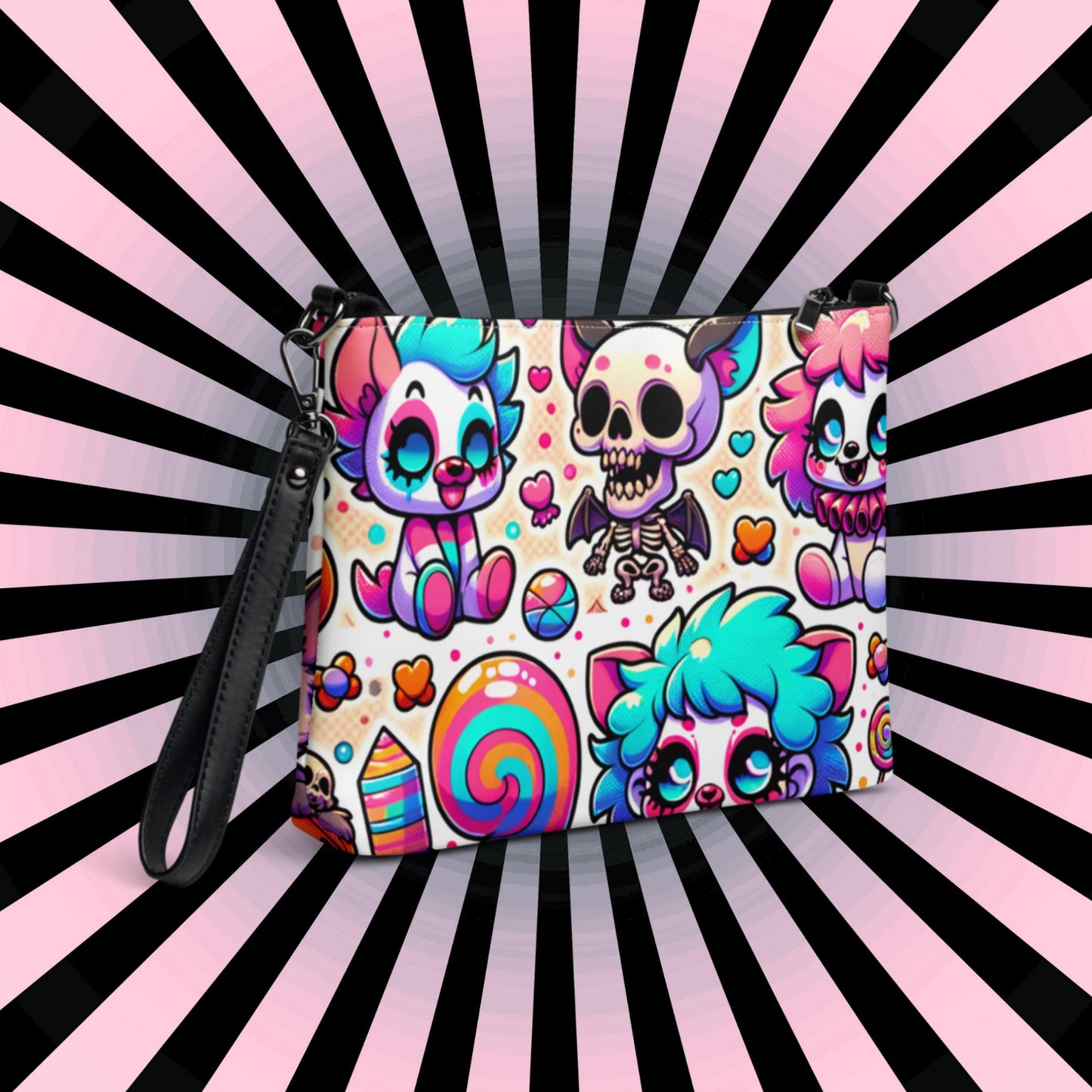 Creepy Cute Neon Goth Horror Punkrock Bubble Clown Clowncore Anime Weirdcore Pastel Goth Grunge Clutch Purse Crossbody Bag