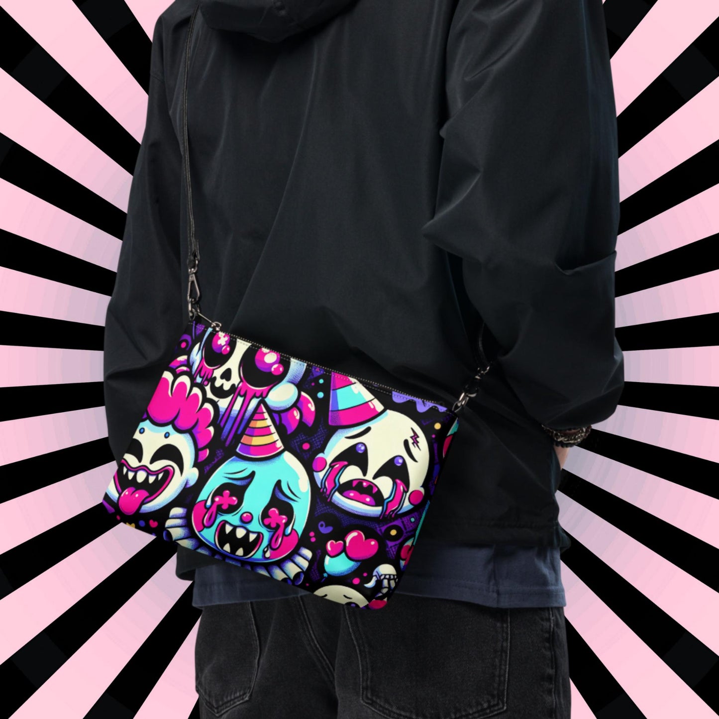 Creepy Cute Neon Goth Horror Punkrock Bubble Ghosts Weirdcore Pastel Goth Grunge Clutch Purse Crossbody Bag