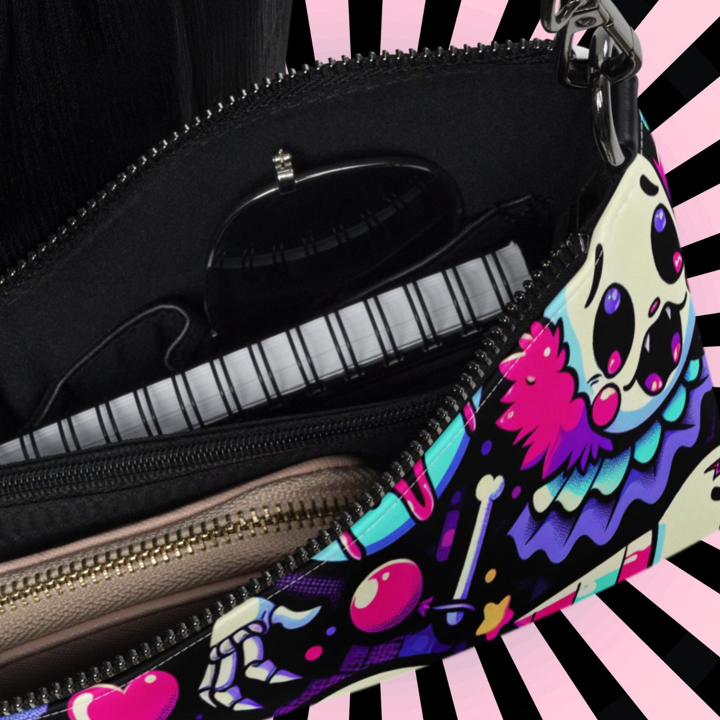 Creepy Cute Neon Goth Horror Punkrock Bubble Ghosts Weirdcore Pastel Goth Grunge Clutch Purse Crossbody Bag