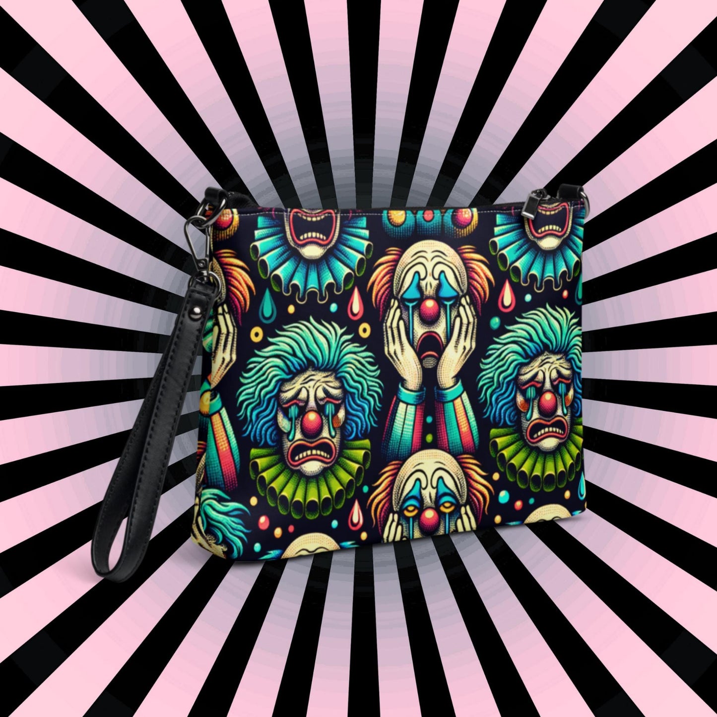 Weirdcore Strange Clowncore Clown Faces Punkrock Clutch Goth Grunge Purse Crossbody Bag