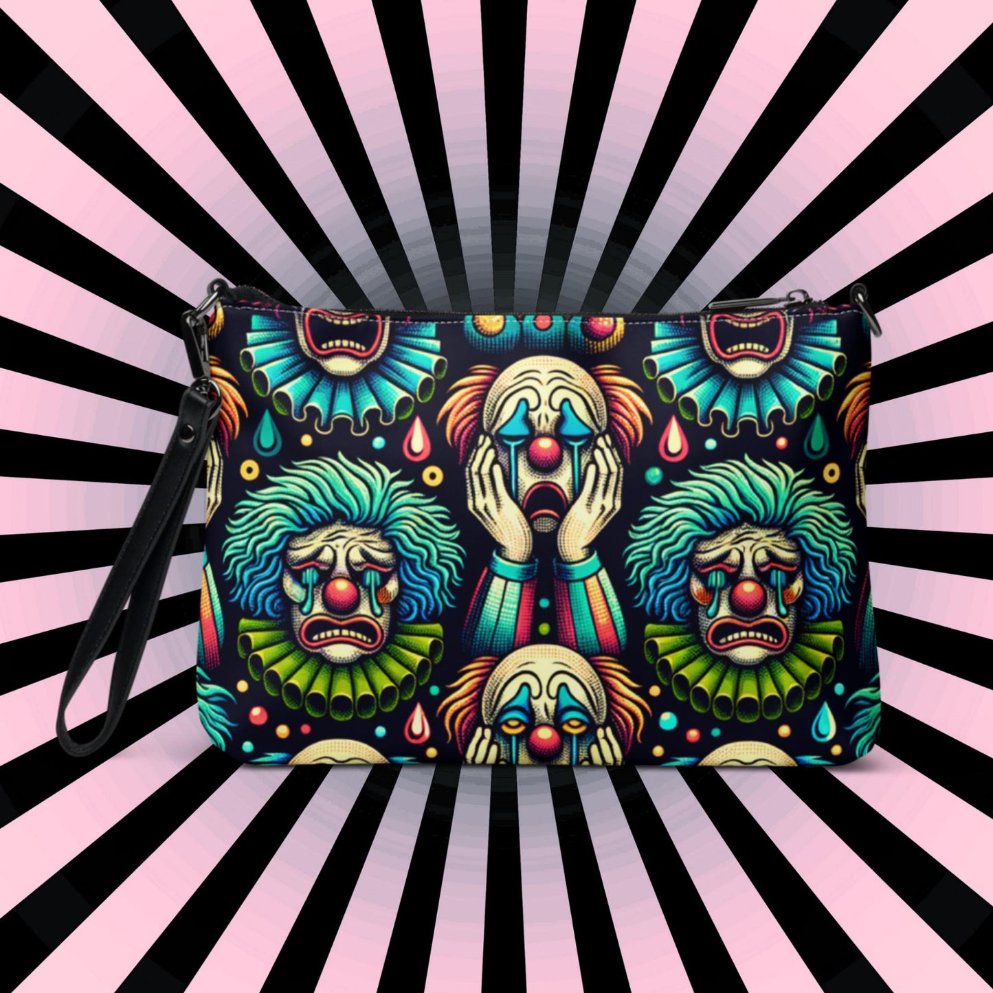 Weirdcore Strange Clowncore Clown Faces Punkrock Clutch Goth Grunge Purse Crossbody Bag