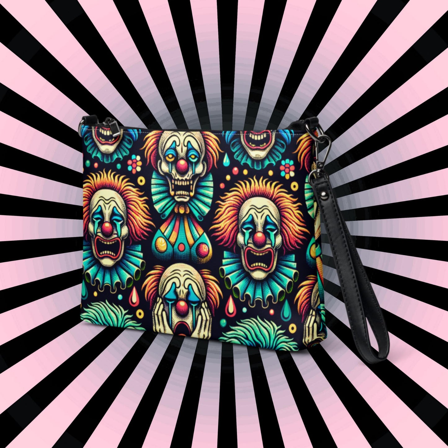 Weirdcore Strange Clowncore Clown Faces Punkrock Clutch Goth Grunge Purse Crossbody Bag