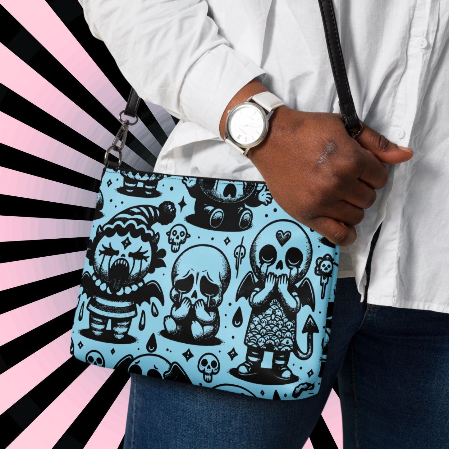 Weirdcore Pastel Goth Crying Bubble Skulls Punkrock Clutch Bag Gothic Grunge Purse Crossbody Bag