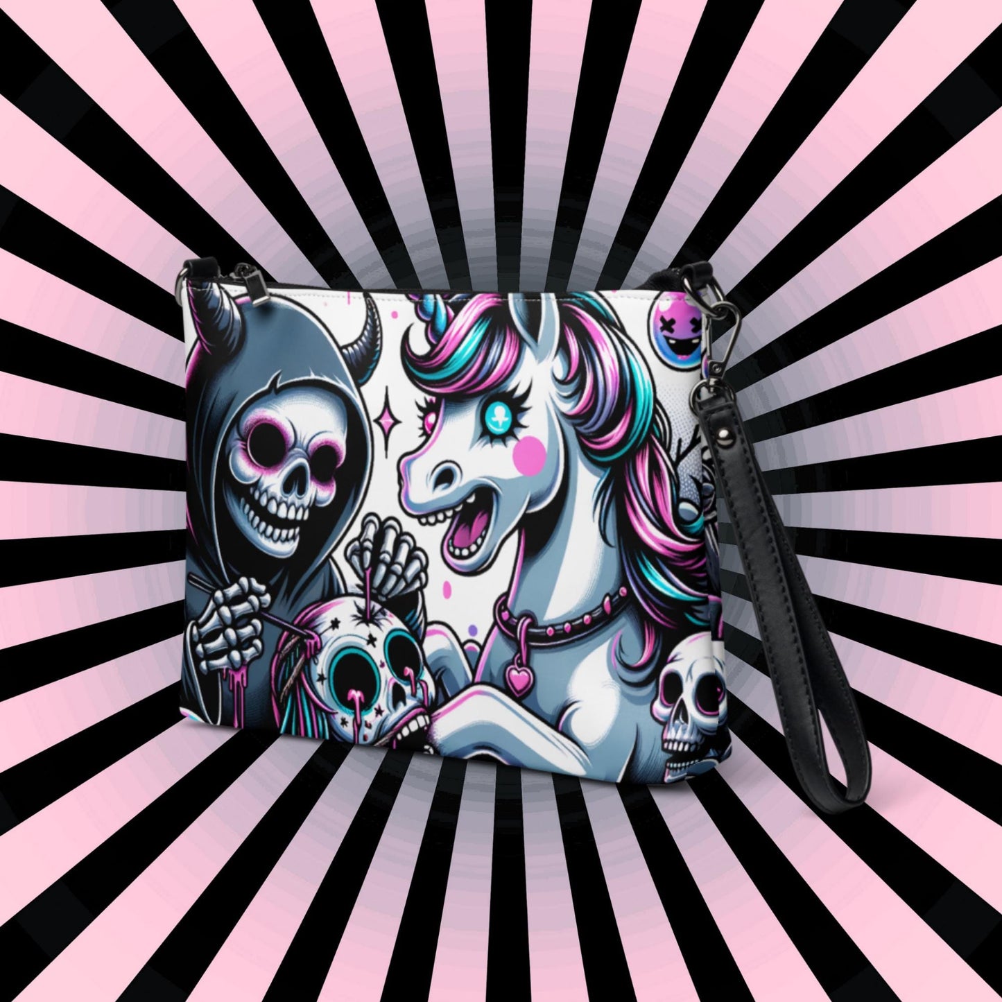 Weirdcore Pastel Unicorn Sugar Skull Grim Reaper Punkrock Clutch Bag Gothic Grunge Purse Crossbody Bag