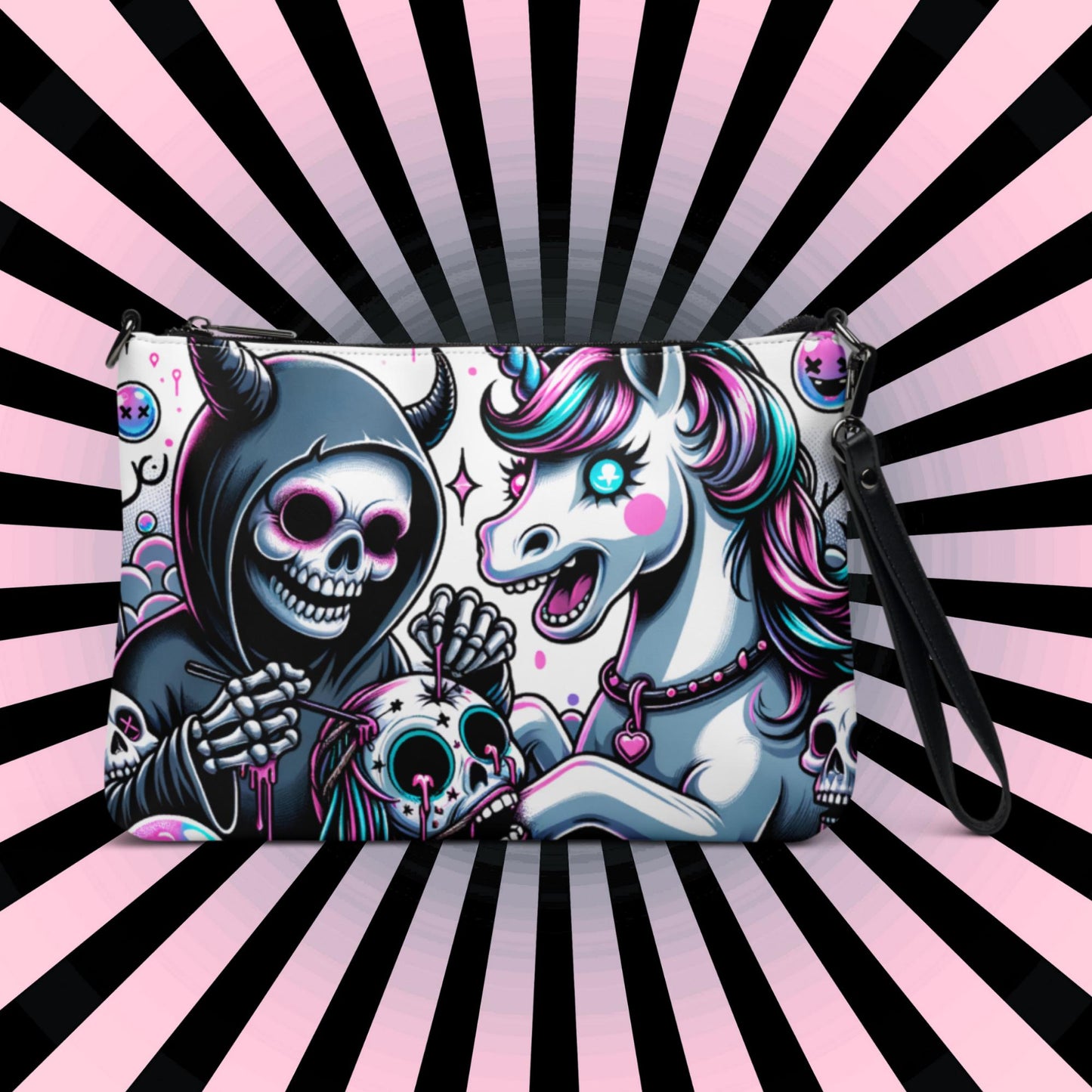 Weirdcore Pastel Unicorn Sugar Skull Grim Reaper Punkrock Clutch Bag Gothic Grunge Purse Crossbody Bag