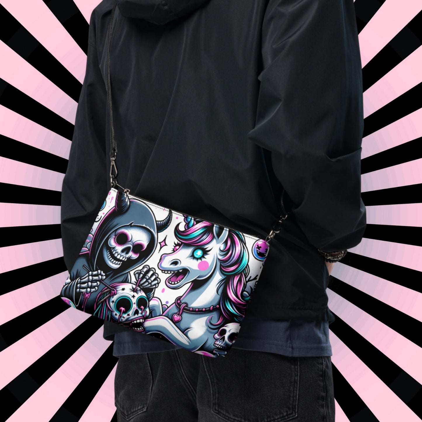 Weirdcore Pastel Unicorn Sugar Skull Grim Reaper Punkrock Clutch Bag Gothic Grunge Purse Crossbody Bag