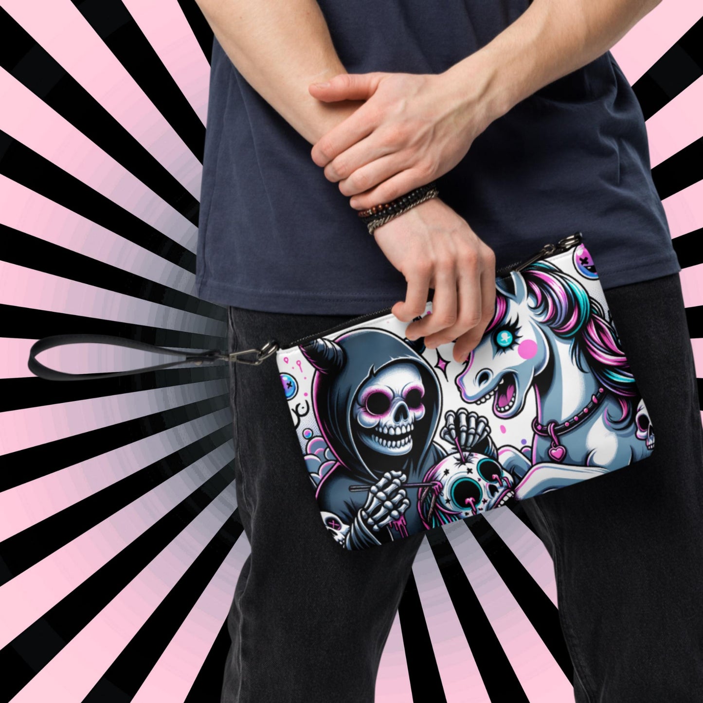 Weirdcore Pastel Unicorn Sugar Skull Grim Reaper Punkrock Clutch Bag Gothic Grunge Purse Crossbody Bag