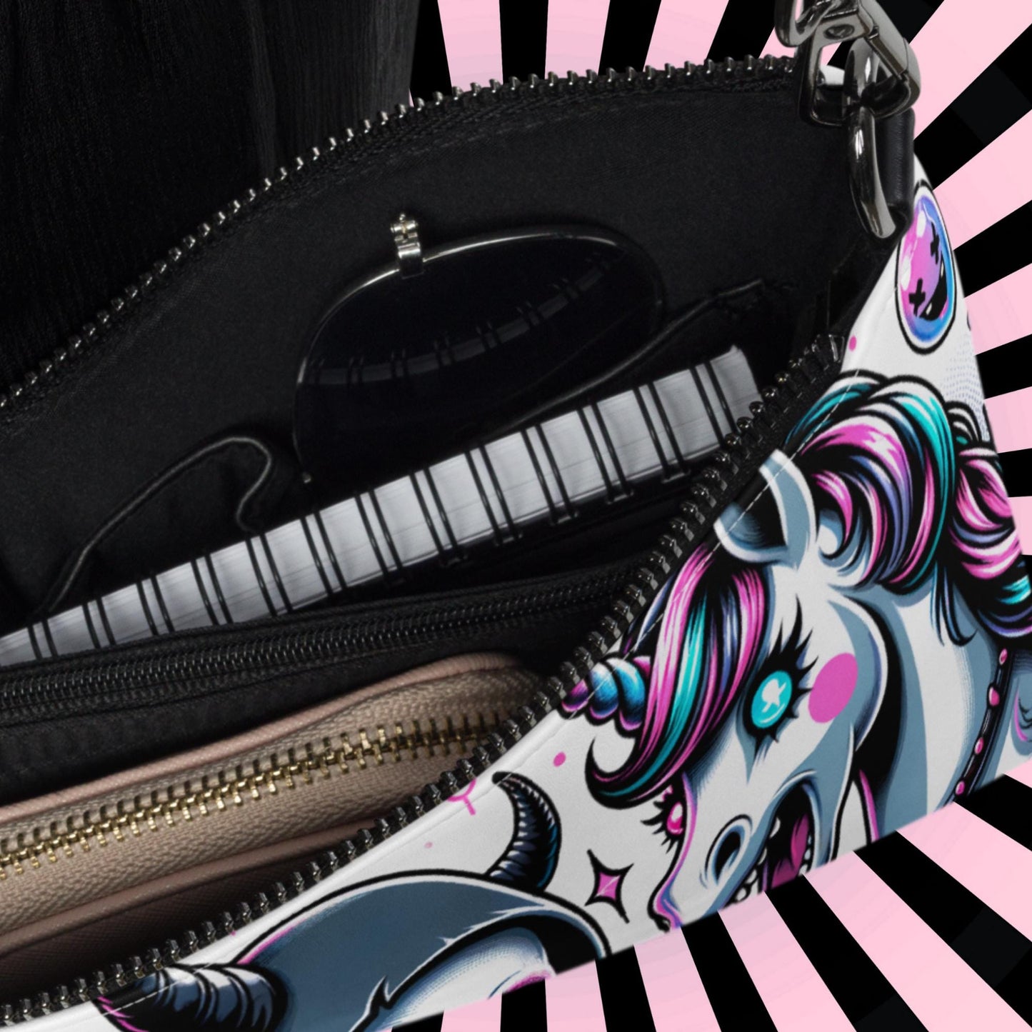 Weirdcore Pastel Unicorn Sugar Skull Grim Reaper Punkrock Clutch Bag Gothic Grunge Purse Crossbody Bag