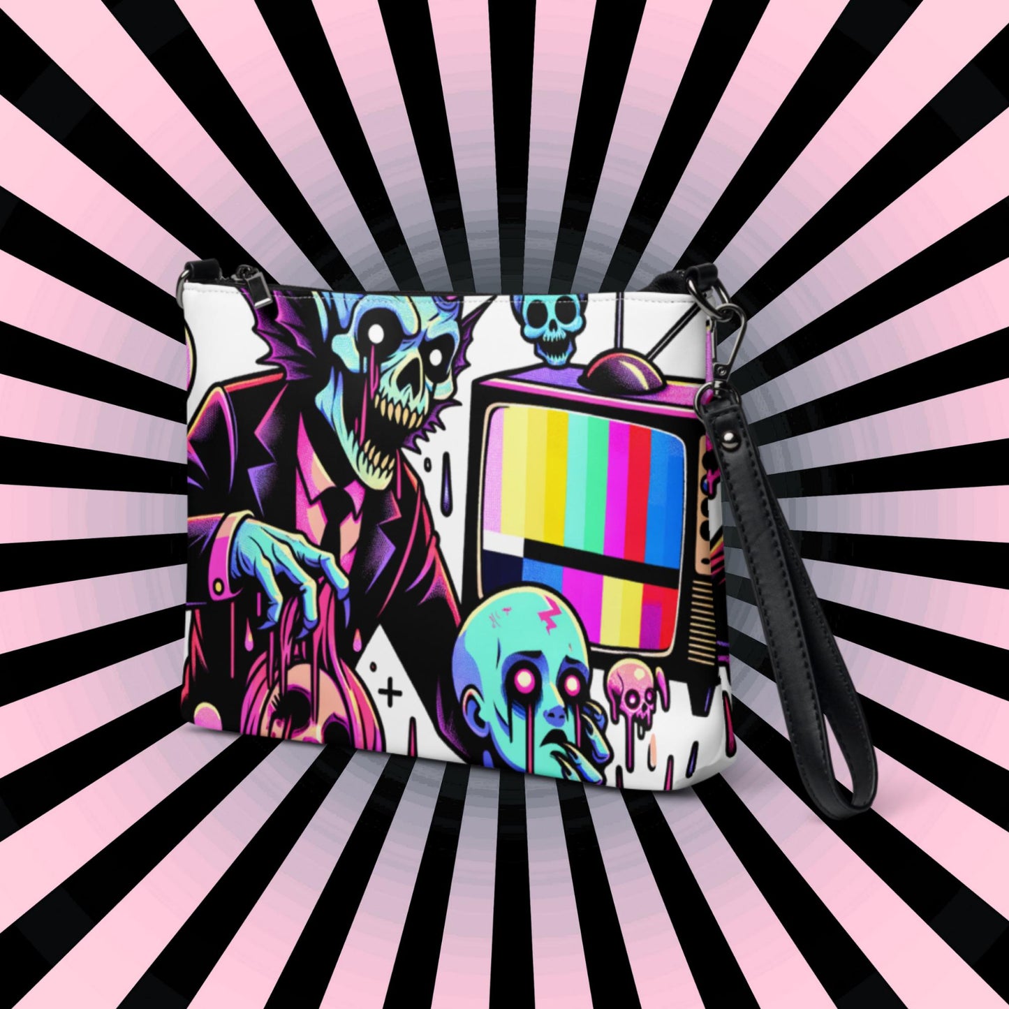 Weirdcore Pastel Goth Scene Zombie TV Punkrock Clutch Bag Gothic Grunge Purse Crossbody Bag