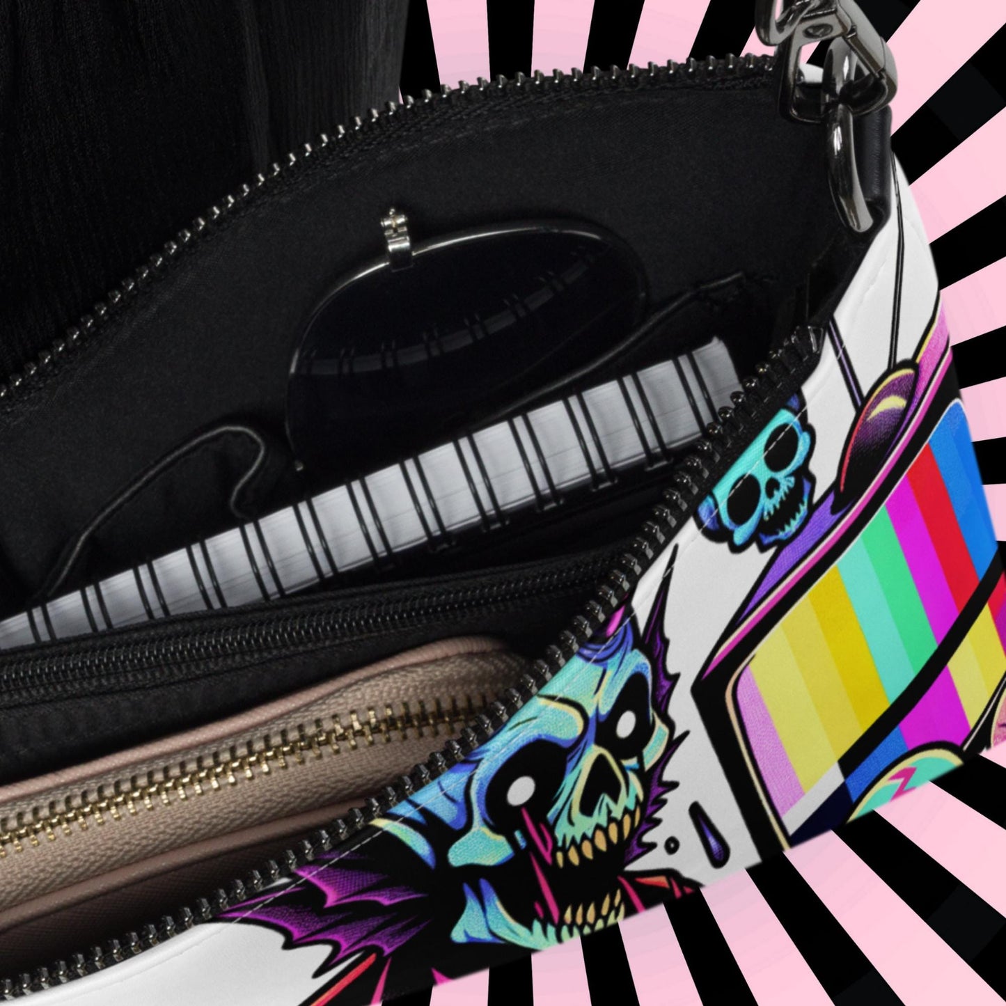 Weirdcore Pastel Goth Scene Zombie TV Punkrock Clutch Bag Gothic Grunge Purse Crossbody Bag