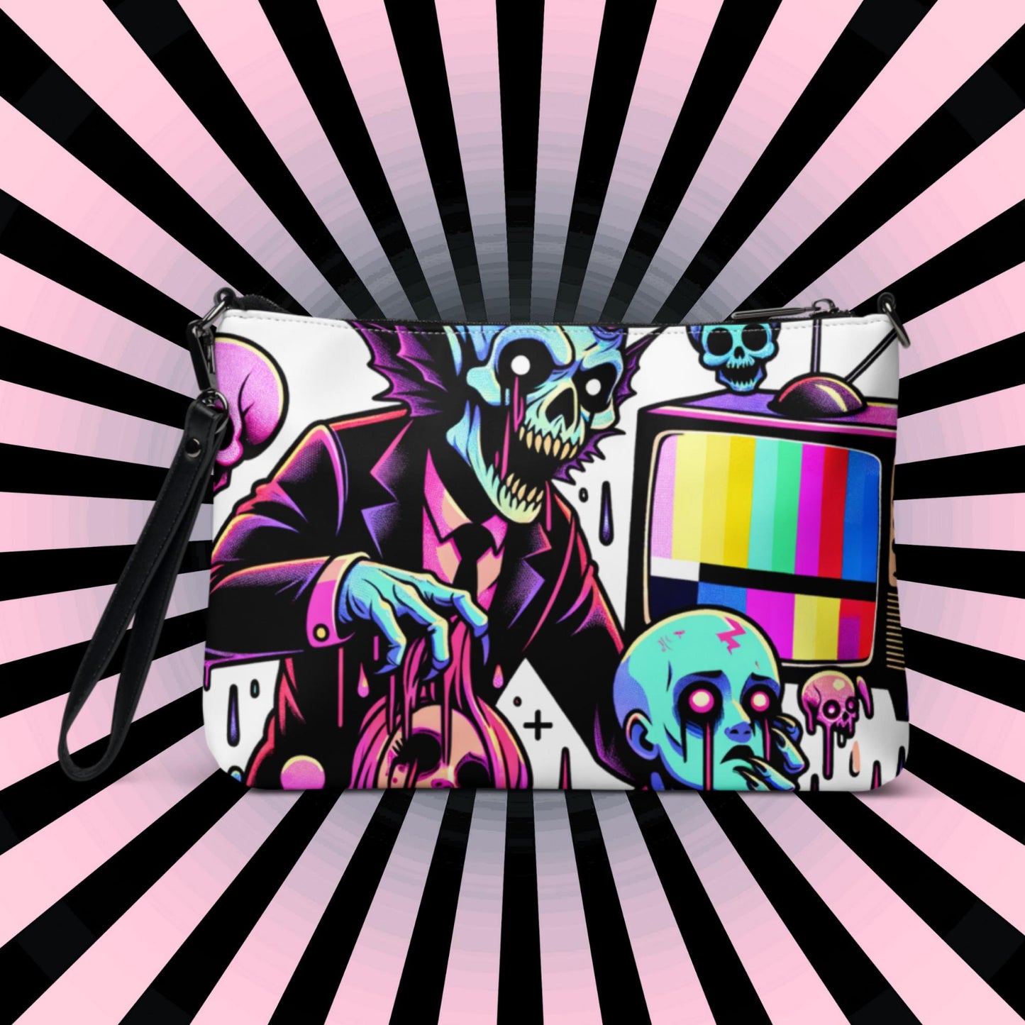 Weirdcore Pastel Goth Scene Zombie TV Punkrock Clutch Bag Gothic Grunge Purse Crossbody Bag