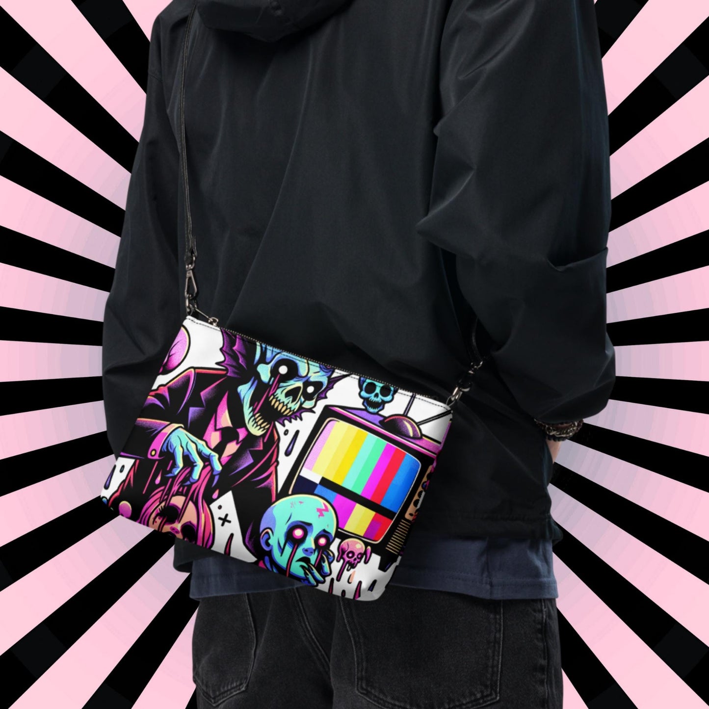 Weirdcore Pastel Goth Scene Zombie TV Punkrock Clutch Bag Gothic Grunge Purse Crossbody Bag