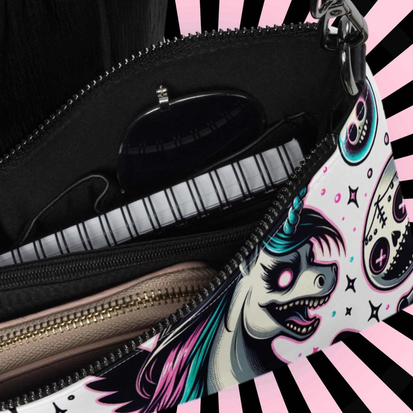 Weirdcore Pastel Goth Scene Angry Voodoo Unicorn Clutch Bag Gothic Grunge Purse Crossbody Bag