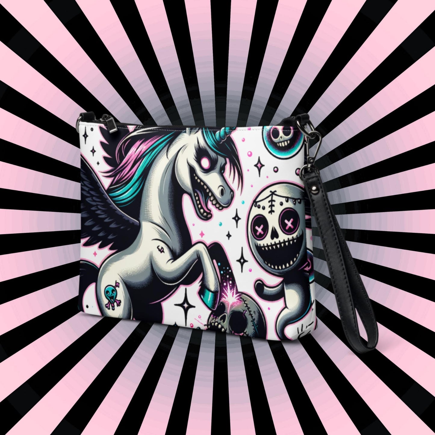 Weirdcore Pastel Goth Scene Angry Voodoo Unicorn Clutch Bag Gothic Grunge Purse Crossbody Bag