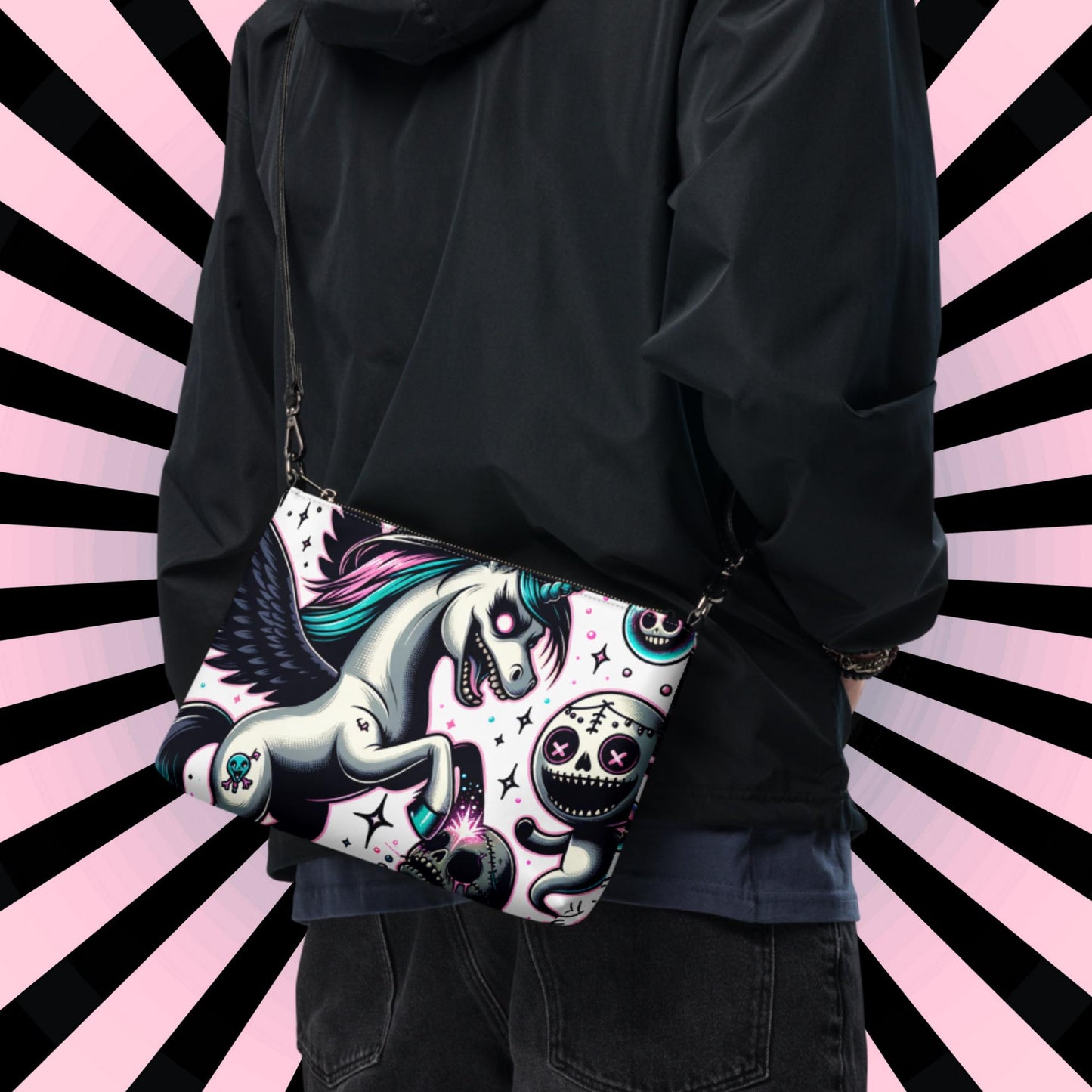 Weirdcore Pastel Goth Scene Angry Voodoo Unicorn Clutch Bag Gothic Grunge Purse Crossbody Bag