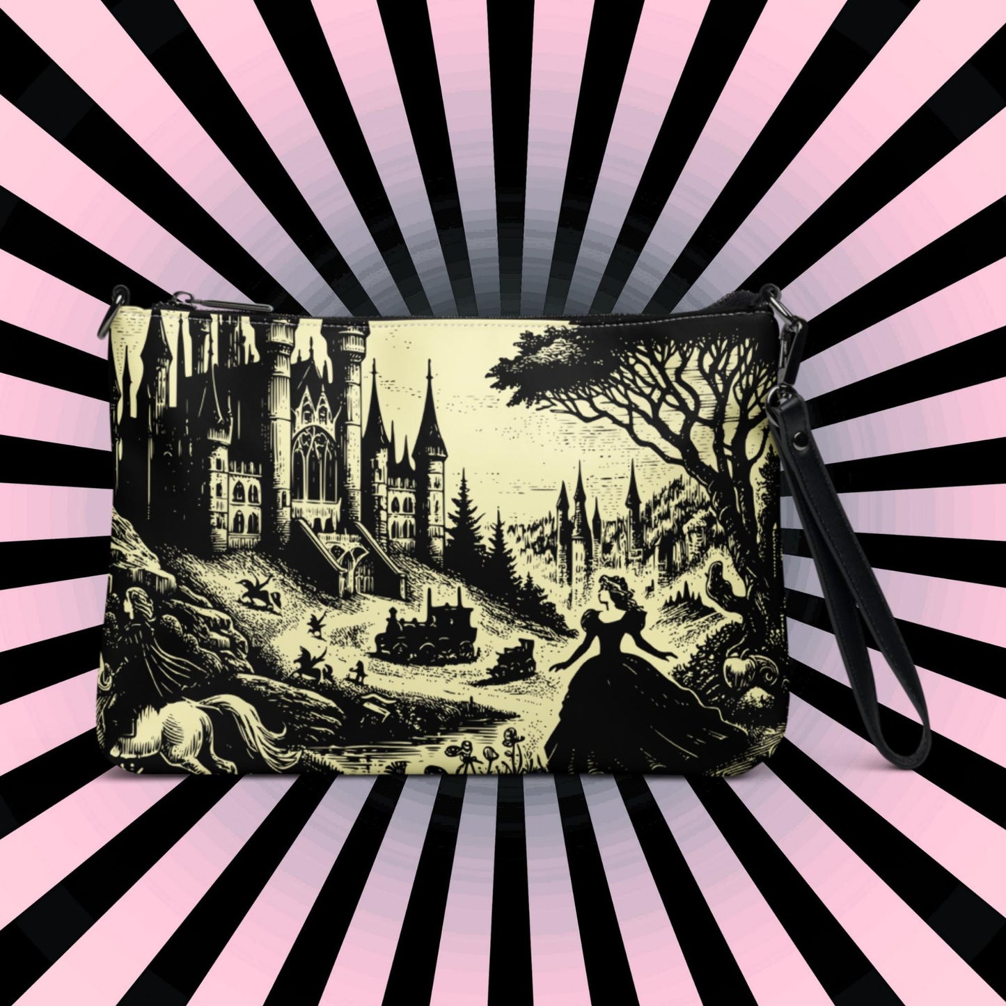Yellow Pastel Goth Scene Goth Girl Castle Scenery Clutch Bag Gothic Grunge Purse Crossbody Bag