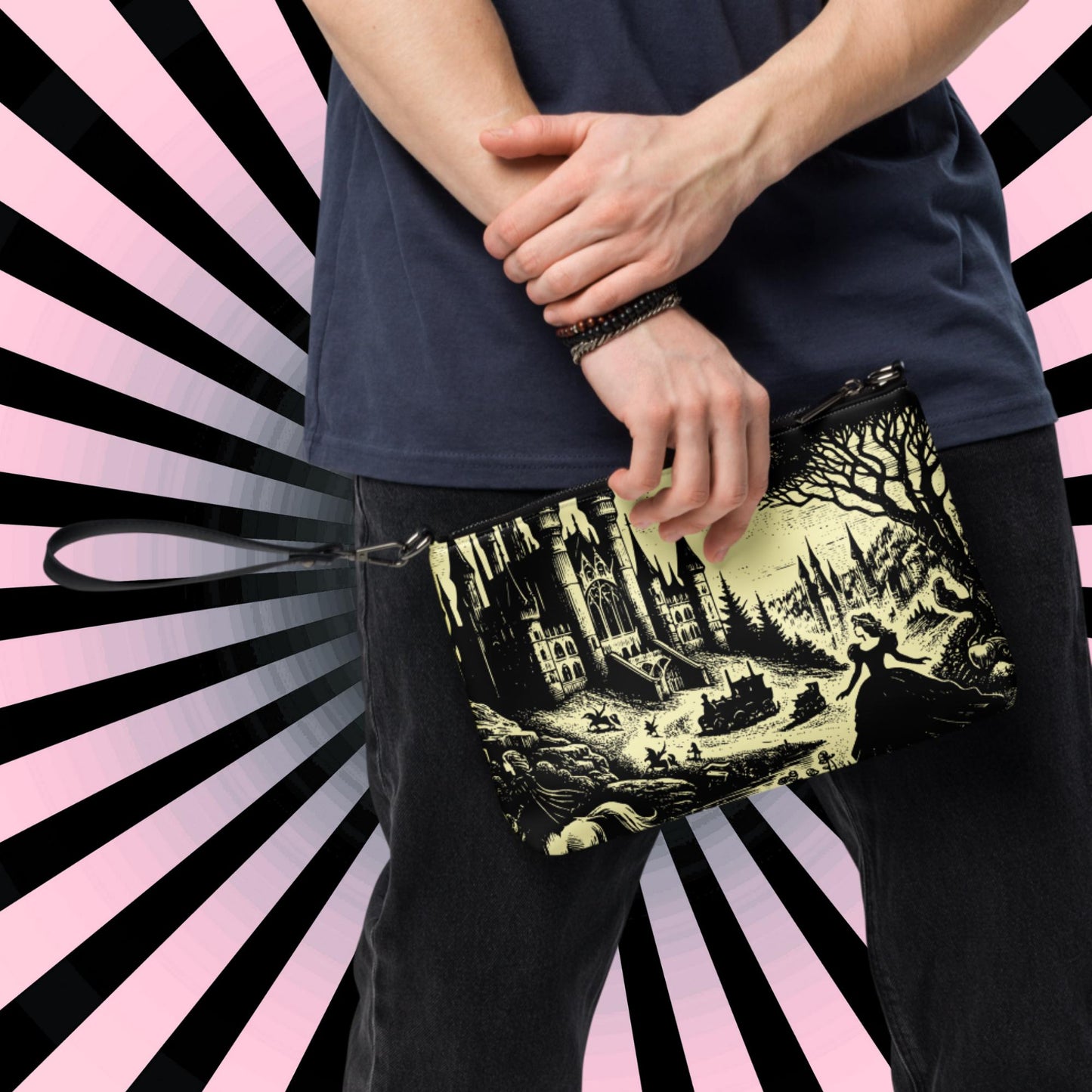 Yellow Pastel Goth Scene Goth Girl Castle Scenery Clutch Bag Gothic Grunge Purse Crossbody Bag