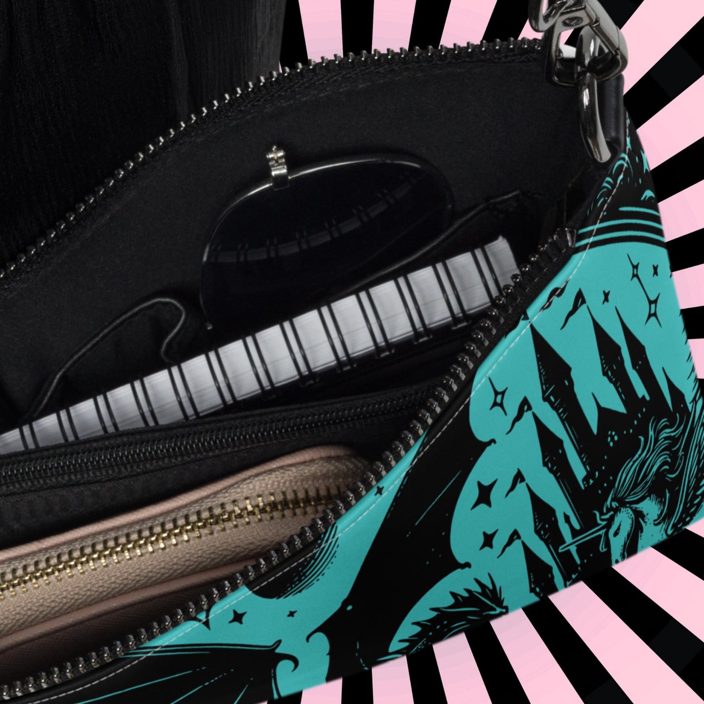 Teal Pastel Goth Scene Dragon Unicorn Clutch Bag Gothic Grunge Purse Crossbody Bag